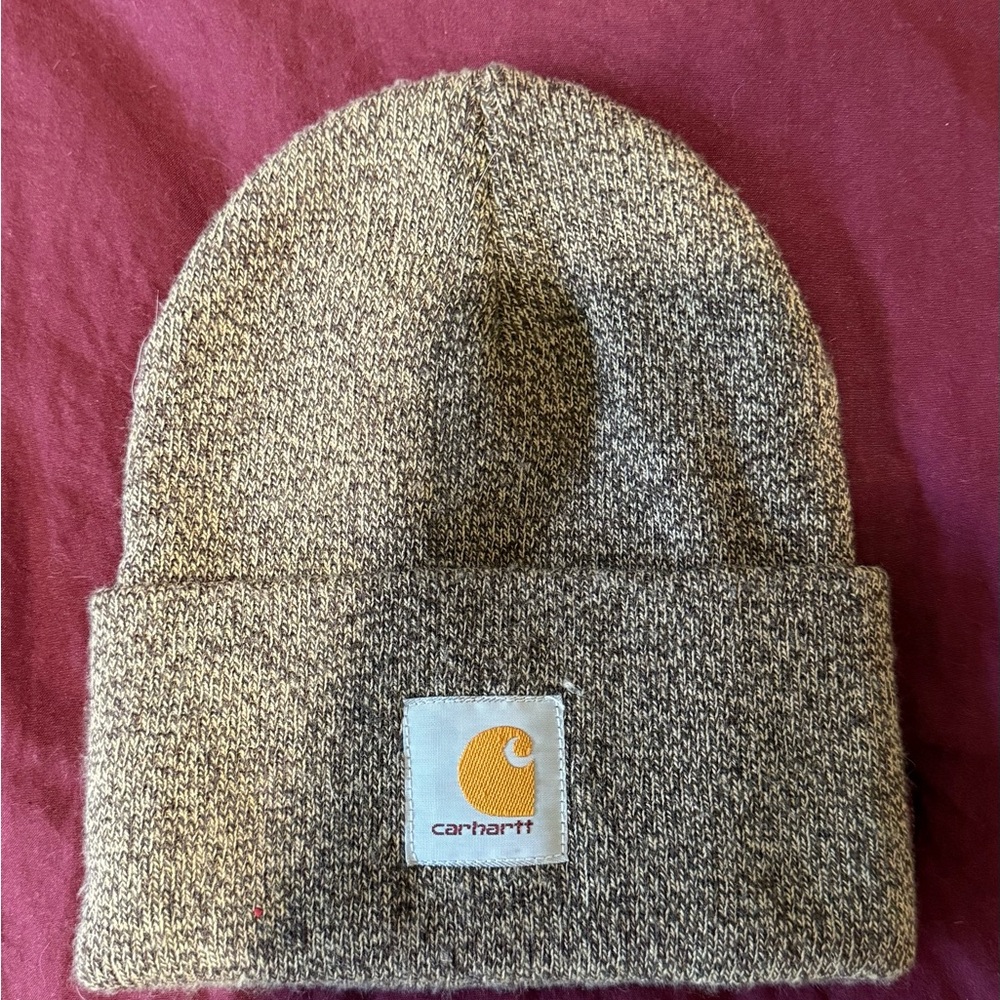 Carhartt Heathered Brown Cuffed Beanie with Gold Logo